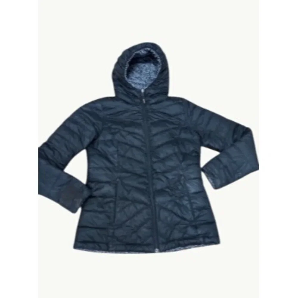 CCC Lole Reversible Hooded Puffer Jacket Black Gray Full Front Zipper - Picture 6 of 8